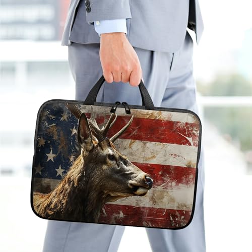 10 inch Laptop Sleeve with Laptop Skin Sticker Set – Slim Protective Case with Smooth Zipper, Lightweight Tablet & Notebook Sleeve for Travel & Daily Carry, Deer Flags - color: Deer Flag, size: 10 inch