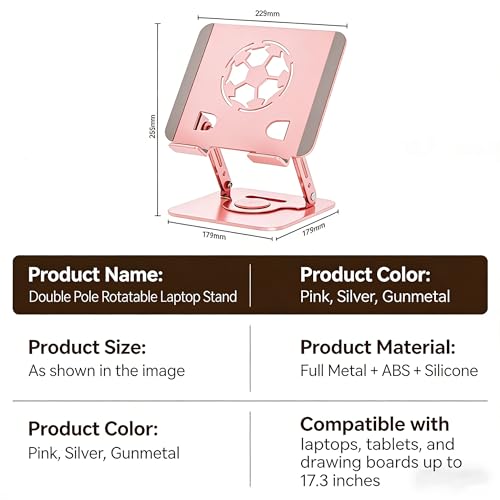 360°Rotating Laptop Stand, Ergonomic Adjustable Foldable Notebook Riser, Metal Computer Holder Compatible with 10-17.3" Laptops, Desktop Printer Stand, for Home & Office (Pink) - color: Pink