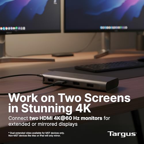 Targus Dual Video Mobile Dock with 140W EPR Power Pass-Through, Dual HDMI 4K@60Hz, 2X USB-C & 2X USB-A 10Gbps, Gigabit Ethernet, EcoSmart Design DOCK427GL
