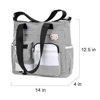 Phaoullzon Cute Messenger Bag Kawaii Crossbody Purse for Teen Shoulder Tote | Gifts for Girls/ Women, Nylon Japanese College Satchel Travel Work Gym Handbag - color: Stripes Black, style: Large(could Fit 14" Laptop)