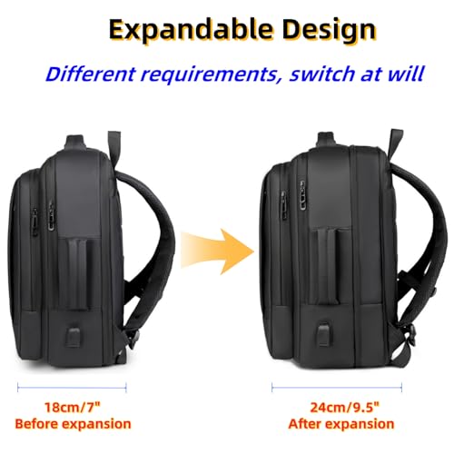 Business & Travel Laptop Backpack, Expandable Travel Backpack,With USB Charging Port, Chest strap，Water Resistant, Men Women (01#Black) - color: 01#black