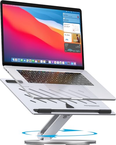 YICOSUN Laptop Stand for Desk, 360° Rotating Height Adjustable Computer Stand, Ergonomic Aluminum Laptop Riser with Ventilated Cooling, Foldable for 10-16 inch MacBook Pro Air Neo Dell HP - Silver - color: Silver, size: B4-Base