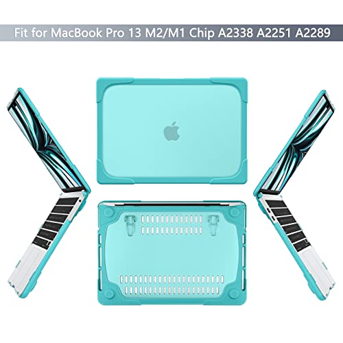 Batianda Heavy Duty Case for MacBook Pro 13 inch 2022 2020, Light Blue | Ergonomic Foldable Stand Holds 22 lbs, Shockproof Bumper, Matte Translucent Hard Shell, Fits M1/M2 A2338/A2251/A2289 Model - color: Mint Green