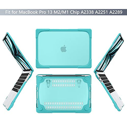 Batianda Heavy Duty Case for MacBook Pro 13 inch 2022 2020, Light Blue | Ergonomic Foldable Stand Holds 22 lbs, Shockproof Bumper, Matte Translucent Hard Shell, Fits M1/M2 A2338/A2251/A2289 Model - color: Mint Green