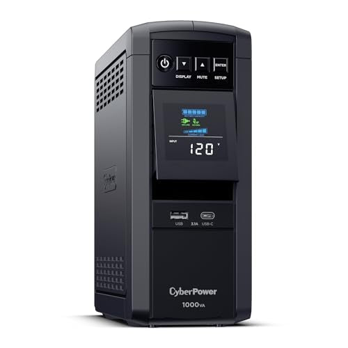 CyberPower CP1000PFCLCD PFC Sinewave UPS Battery Backup and Surge Protector | 10 Outlets, 5 Surge-Only, Avr, Color LCD, USB-a and USB-C Charging - size: 1000VA, style: Mini-Tower