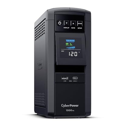 CyberPower CP1000PFCLCD PFC Sinewave UPS Battery Backup and Surge Protector | 10 Outlets, 5 Surge-Only, Avr, Color LCD, USB-a and USB-C Charging - size: 1000VA, style: Mini-Tower