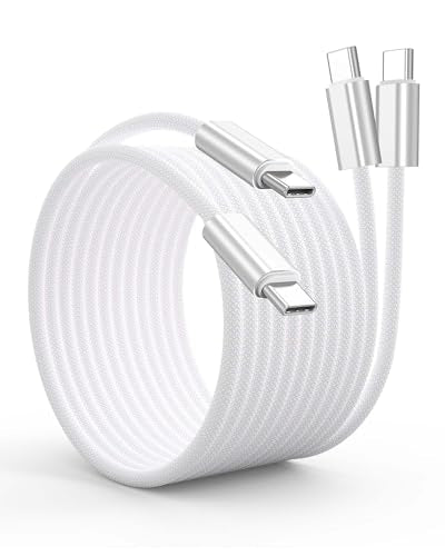 Long USB C to USB C Cable 15 FT (2-Pack，220W, Data 480M), Braided Fast Charing Type-C Cord for iPhone 15/16/17, Galaxy S26/S25/S24/S23/S22/Z Fold 3,Google Pixel 6 Pro,OnePlus 9 Pro,Sony Xperia 5 - color: Silvery, size: 15FT