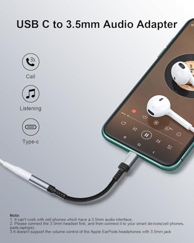 USB C to 3.5mm Audio Adapter 2Pack, Nylon Braided Aux Dongle Cord, Plug and Play, Compatible with iPhone 17/16/15 Pro Max, Samsung S25/S24/S23, iPad Pro, MacBook, Huawei, Xiaomi, for Car/Home/Office