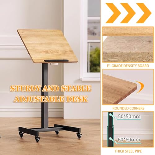 Height Adjustment Standing Desk, School Stand Up Desk with Wheels, Office Flippable Moved Laptop Table, Anti-Fall Fence Design Side Table(Black) - color: Black