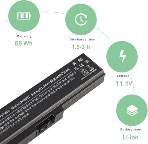 TREE.NB PA3817 Battery for Toshiba L675 L750 L700 L755 P755 P750 C655 A655 A665 C655D L755D L755-s5167 L755-s5170 L755-s5175 L755-s5213 Satellite, Replace with Toshiba PA3817U-1BRS PA3818U-1BRS - size: 7.36x1.75x1.27inch PA3817