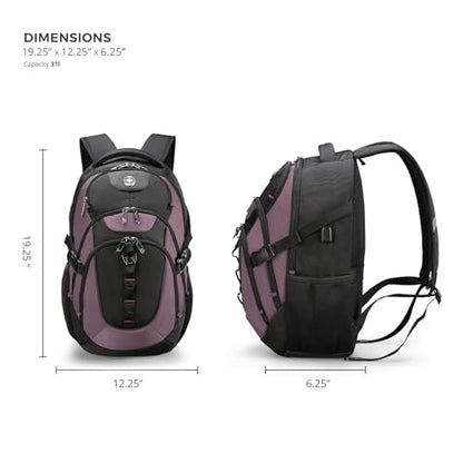 Swissdigital Design Laptop Backpack with USB Charging Port, Travel Backpack Fits 15.6 inches Computer, 31L College School Backpack for Women, Light Purple/Black | SD803-85 - color: Light Purple/Black