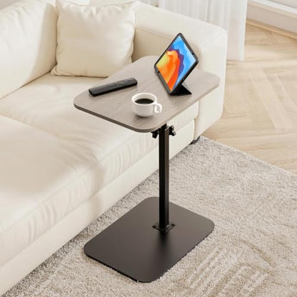 ZEAPTAC C-Shaped Side Table, 360° Swivel Height Adjustable, Lightweight Portable TV Tray Snack End Table for Couch Sofa Bed Small Spaces-Black Wood - color: Black Wood