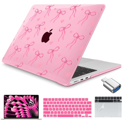 Teryeefi Case for M4 MacBook Air 13.6 inch 2025 2024 2022 Fit Model A3240/A3113/A2681, Laptop Hard Shell with Keyboard Cover Trackpad Film for MacBook Air 13 inch M4 M3 M2, Pink Bows W126 - color: Pink Bows W126