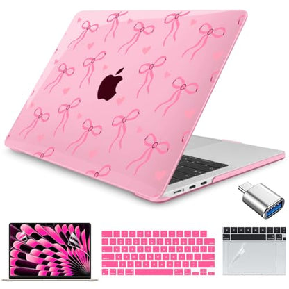 Teryeefi Case for M4 MacBook Air 13.6 inch 2025 2024 2022 Fit Model A3240/A3113/A2681, Laptop Hard Shell with Keyboard Cover Trackpad Film for MacBook Air 13 inch M4 M3 M2, Pink Bows W126 - color: Pink Bows W126