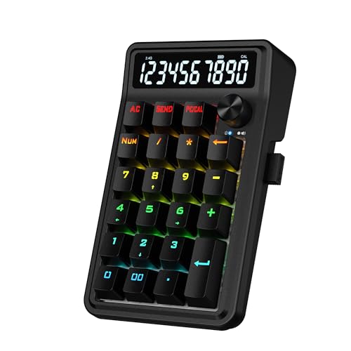Redragon K733 PRO Wireless Gasket RGB Number Pad, Dual PC & Calculate Modes | 22-Key Mechanical Number Pad, 10-Digit Calculator Display, Knob Control, 5-Layer Noise Dampening, Creamy Custom Linear Switch - color: Black K733 PRO, size: Wireless