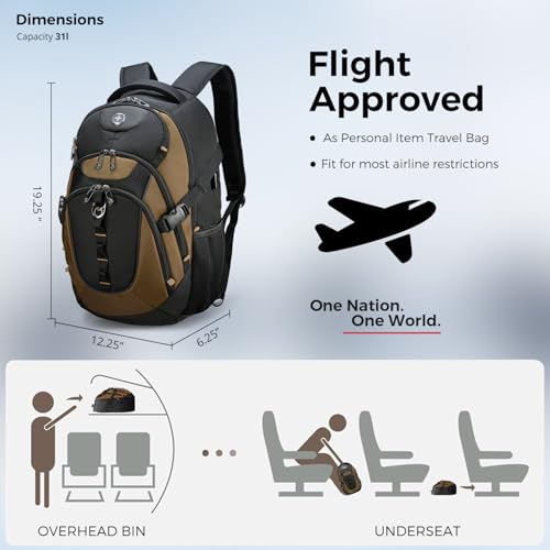 Swissdigital Design Laptop Backpack with USB Charging Port, Travel Backpack Fits 15.6-Inch Computer, 31l College School Backpack for Men, Tan/Black | SD803-34 - color: Tan/Black