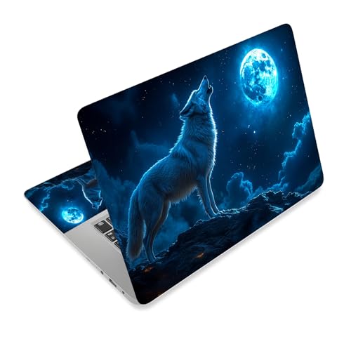 Universal Laptop Skin Sticker Decal,15.6 Inch Laptop Vinyl Cover for 13" 14" 15.6" Laptop,Scratch-Resistant Waterproof Protector Wrap,Reusable with Wrist Pads,Blue Wolf Moon Howl - color: Blue Wolf Moon Howl