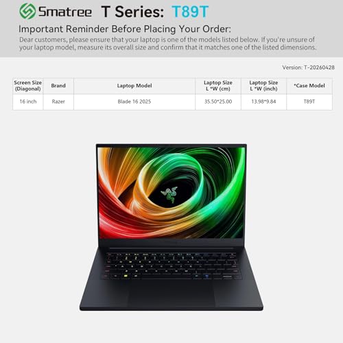 Smatree T89T Hard Protective 16 inch Laptop Case for Razer Blade 16 2025 | Compatible for Razer Blade 16 2025