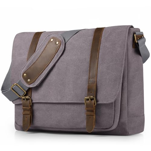 SMRITI Vintage Canvas Messenger Bag for Men 15.6-16 inch Laptop bag,Computer Satchel Shoulder Bag for School Work Travel (Grey) - color: Grey