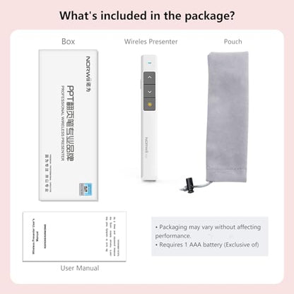 Norwii Wireless Presentation Clicker, PowerPoint Clicker with Laser Pointer | Presentation Remote for PowerPoint Presentations, Plug & Play USB Slide Advancer, Compatible with Mac/Windows/Linux/Android - color: White