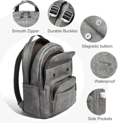 Leresas Backpack Purse for Women Mens for Work Travel Back Pack Purses Vegan Leather Back Pack Fashion Laptop Computer Bag Dark Grey - color: Dark Grey