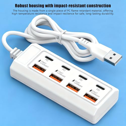 8-in-1 USB Hub Compatible for Tablets & Smartphones, High-Speed Multi-Port Docking Station with Stable Power Supply, USB- External Device Hub Suitable for Laptops, Desktop Computers, Tablets (White) - color: White