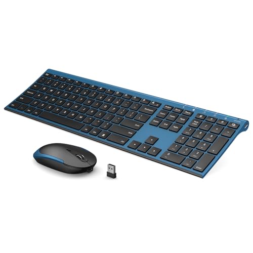 Wireless Keyboard and Mouse, Vssoplor 2.4GHz Rechargeable Quiet Full-Size Keyboard and Mouse Combo with Nano USB Receiver for Windows, Laptop, PC, Notebook-Black and Blue - color: Black and Blue