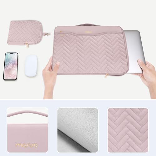 MOSISO 14 inch 360 Protective Laptop Case, 14 inch Laptop Sleeve, Pink | Compatible with HP Lenovo Dell ASUS Acer, HP Stream, Dell Latitude, Lenovo, Rectangle Quilted Bag & Pocket & Small Case - color: Pink, size: 14 inch