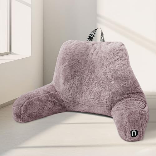 Nestl Fur Reading Pillow, Stylish Back Pillow for Bed Sitting Up, Faux Fur Bed Chair Pillow with Arms, Reading Pillows for Sitting in Bed Adult & Kids, Back Support Pillow for Bed Rest - Dusty Purple - color: Dusty Purple, size: Reading Pillow
