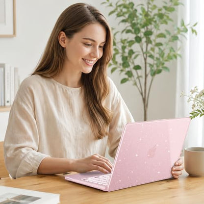 May Chen Compatible with MacBook Neo 13 inch Case 2026 Model A3404, Plastic Hard Shell,Keyboard Cover,Screen Protector,Dust Plug, for MacBook Neo 13" with A18 Pro Chip, Glitter Sakura Pink - color: Glitter Sakura Pink