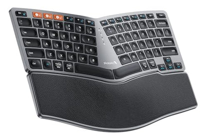 ProtoArc EK04 Mini Compact Wireless Ergonomic Keyboard - Space Gray | Hard Palm Rest, 3-Device Bluetooth/2.4G, Split Design, Rechargeable, Compatible with Windows, Mac OS - color: Space Gray