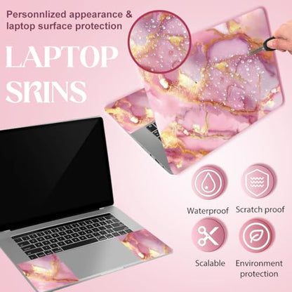 SUPERDANT Laptop Skin Sticker Pink Gold Marble Laptop Decals Personalized Universal Notebook Computer Wrap Vinyl Skin Stickers Cover Art Decal Removable 12-15.6 Inch Waterproof Scratch-Resistant Gift - style: Pink Gold Marble Pattern