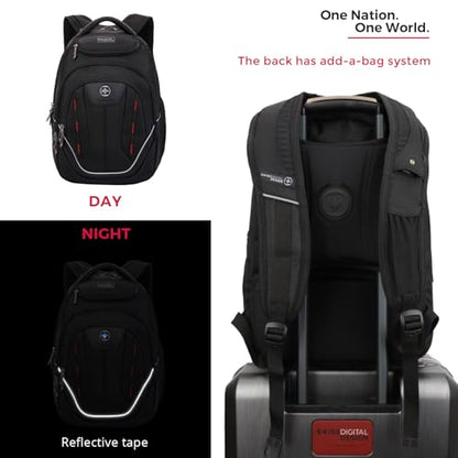 Swissdigital Design TSA Laptop Backpack Men's USB Charging Port Large Capacity Business Travel Backpack Black| With Apple Find My Network Black/Red | J16BTFB-41 - color: Black/Red With Sdd Finder