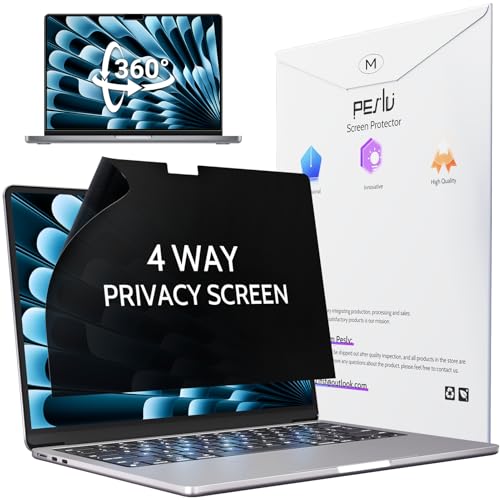 Peslv 360° 4 Way Privacy Screen for Macbook Air 13.6 &13 Inch (2022-2026, M2, M3, M4, M5), Anti Glare Blue Light Spy Filter Private Cover, Bubble-Free Black Security Protector for Mac Laptop - size: 13.6"&13"(MacBook Air 2022-2026)