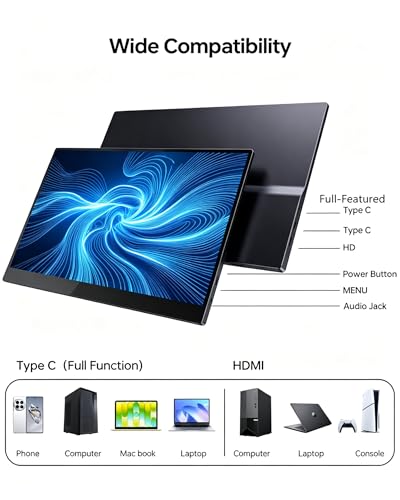 KOOFORWAY 15.6" FHD Portable Monitor Touchscreen for Laptop | 10-Point Touch FHD IPS screen with dual speakers, protective case & stand. For Laptop PC Phone Gaming