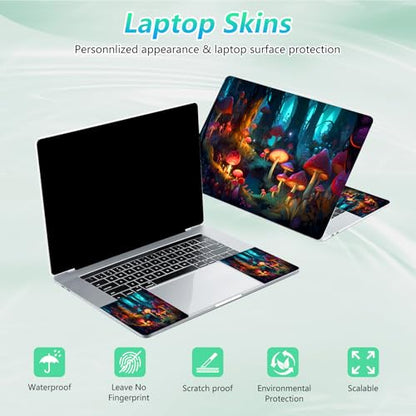 Laptop Skin Sticker Decal 12"-15.6" Universal Laptop/Notebook/Netbook Vinyl - Waterproof Scratch Resistant,Fits HP Dell Lenovo MacBook,2 Free Wrist Pads,Easy Apply & Remove,Mushrooms Forest - color: Mushrooms Forest
