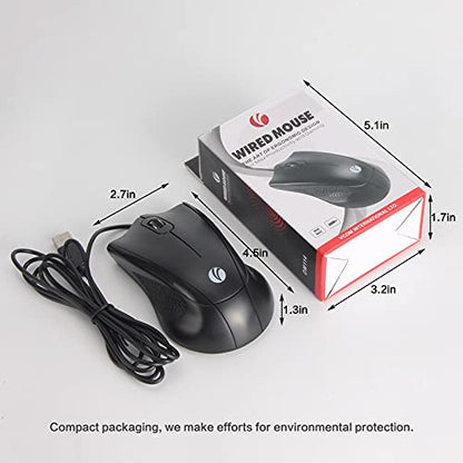 VCOM Wired USB Mouse with 6-Foot Cord, 1200 DPI, Right or Left Hand Use, Ergonomic Design, Black