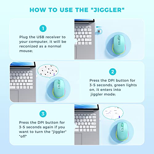PEIOUS Wireless Mouse, Mouse Jiggler - LED Wireless Mice with Build-in Mouse Jiggler Mover, Rechargeable Moving Mouse for Computer with Undetectable Random Movement Keeps Computer Awake - Green - color: Mint Green