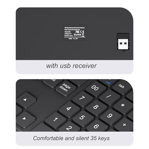 Gugxiom Bluetooth Number Pad, 2.4G Numeric Keypad Numpad, 35 Keys, Rechargeable Financial Accounting Numeric Pad for Laptop Desktop PC (Black)