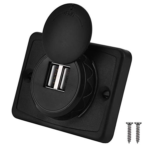 USB Car Charger, 12v 24v Mini Panel Dual Socket Power Adapter Outlet with Cap Quick Surface Mount Multi Device Charging for Cars Bus Boat Automotive Marine Truck Golf Cart Smartphone Laptop