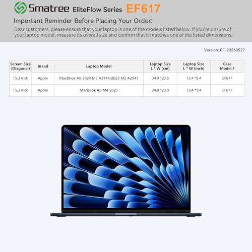 Smatree EliteFlow Laptop Case for 15.3 inch Apple MacBook Air M4 2025 | for 15.3 inch Apple MacBook Air M4 2025,for 15.3 inch Apple MacBook Air 2024 M3 A3114/2023 M2 A2941(EF617) - size: 1.04| for APPLE 15.3" MacBook Air 2025-2023(EF617)