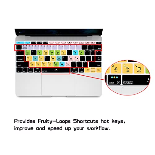 HRH Fruity Loops FL Studio Hotkey Silicone Keyboard Cover Skin for MacBook Pro 13"A1708 A1988 No Touch Bar 2018 2017 2016 Release and for MacBook 12"A1534 (2015)&A1931(2018)USA Layout Protective Skin - color: Hotkey-Fruity Loops