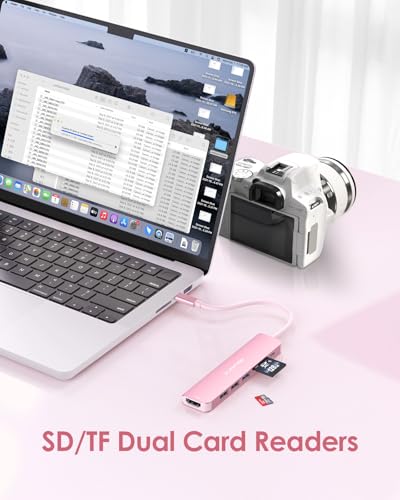 LENTION 7-in-1 USB C Hub, 4K@60Hz HDMI, 100W PD, Card Reader, USB 3.0 & 2.0 | Plug and Play, Stable Driver 3.0 Certified, for macOS, iOS/iPadOS, Windows & ChromeOS (CB-CE18, Rose Gold) - color: Rose Gold
