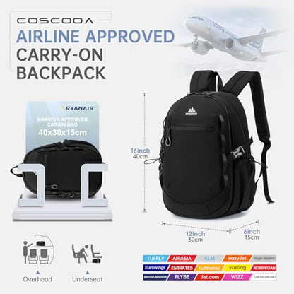 40x30x15cm Personal Item Travel Backpack,16"x12"x6" Small Carry-On Bag 20L, Flight-Approved Underseat Luggage, Mochila de Viaje,Cabin-Size Lightweight Backpack for Men & Women - color: White