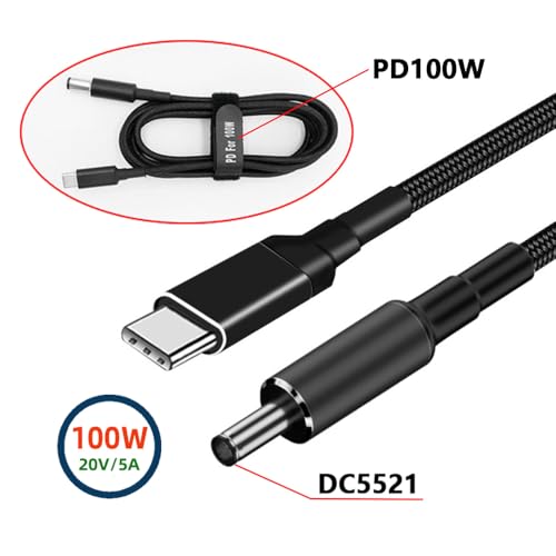 USB-C 100W 20V Input to DC 5.5 * 2.1mm PD Power 65W Output Charge Cable Support QC PD Type-C for Laptop (1.8m) - style: 5.5x2.1mm