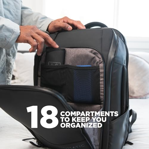 NOMATIC 14L Travel Pack - Mens Travel Backpack - Expandable to 21L - Water Resistant Daypack - TSA-Ready - Lightweight Business Traveling Backpack for Men - 15" Laptop Compartment - color: Black, size: 14L