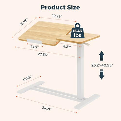 28''Pneumatic Overbed Tilting Bedside Table,Small Desk with Wheels | 27.6"x15.7" Maple Single-Side Flip Tabletop,Hospital Medical Bedside Table,Overbed Table with Wheels,Small Standing Desk - color: Maple, size: Small