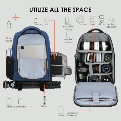 TARION Camera Backpack for Photographers Compact 15L, TB04 Blue | 15 Inch Laptop Compartment, Side Access Quick Draw, Anti-theft Hidden Pocket, Tripod Holder, Rain Cover, Travel-Friendly - color: Blue