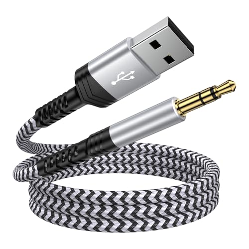 USB to 3.5mm Male AUX Audio Jack Cable,3FT USB A to 3.5mm TRS Audio Cord Jack Adapter Nylon Braided Stereo AUX Cable for PC Compurter Speaker Headphones Laptop Mac OSX Desktop PS5 PS4 Windows - color: White