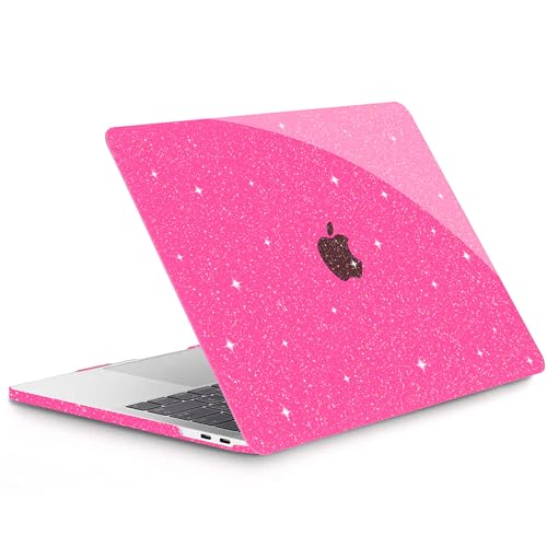 G JGOO for MacBook Air 13 inch Case 2021 2020-2018 M1 A2337 A2179 A1932 | Glitter Protective Plastic Hard Shell for MacBook Air 13.3 inch Case + Keyboard Cover + Screen Protector, Sparkly Hot Pink - color: Hot Pink